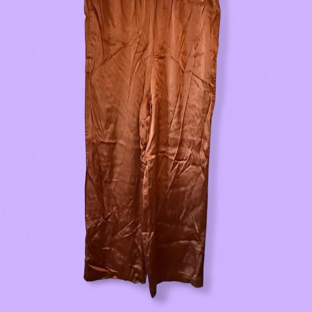 Zara Copper Bronze Satin Wide Leg Fluid Pants Size XS